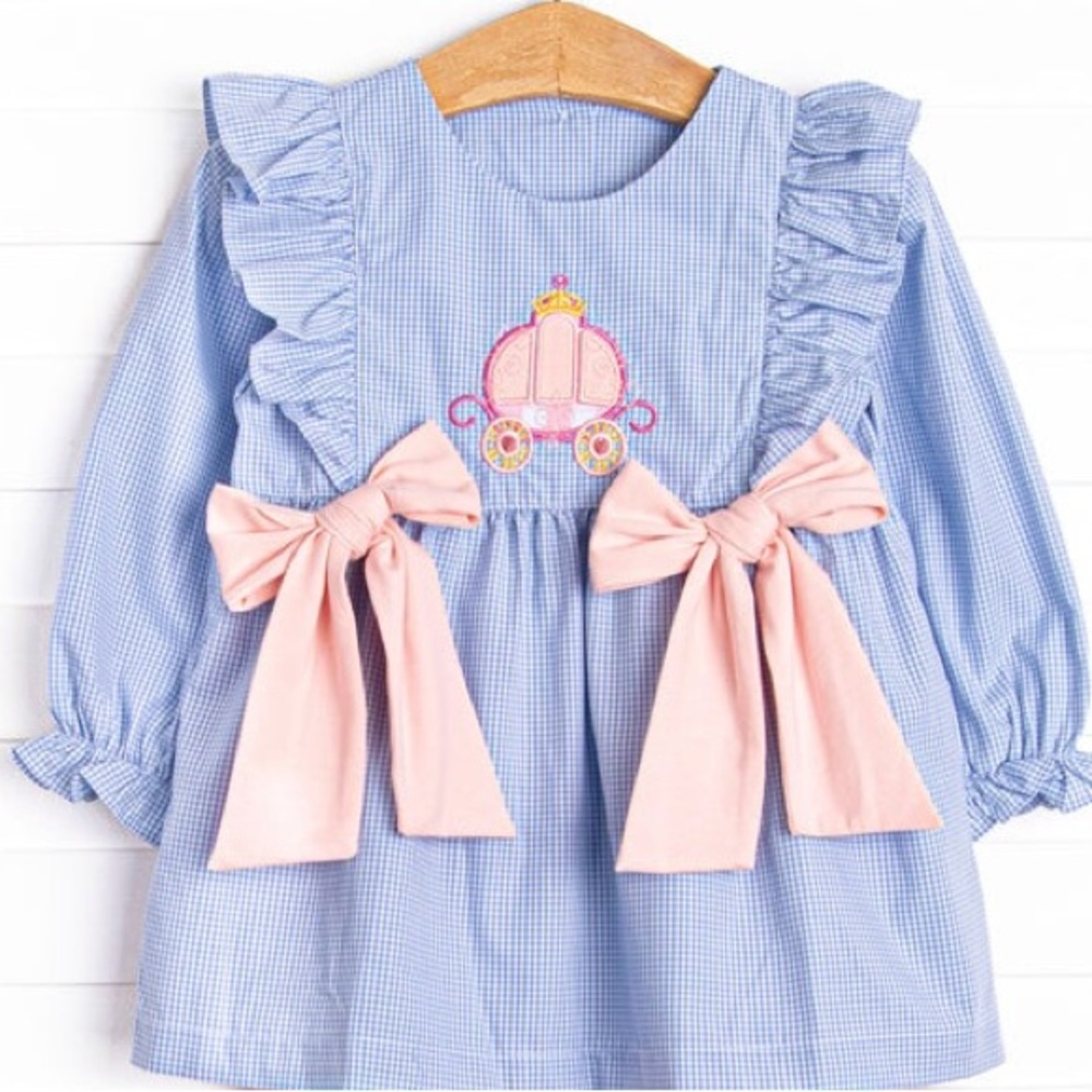Blue Gingham Dress with Pink Bows